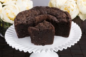 Rich, dark chocolate pound cake with 16 oz. semi-sweet chocolate chips.